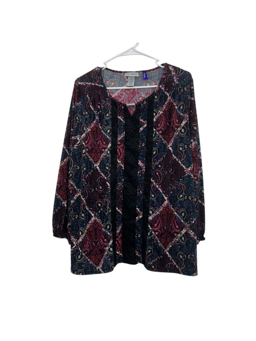 Catherines Womens Petite Paisley Print Blouse 14/16WP Black & Multicolor